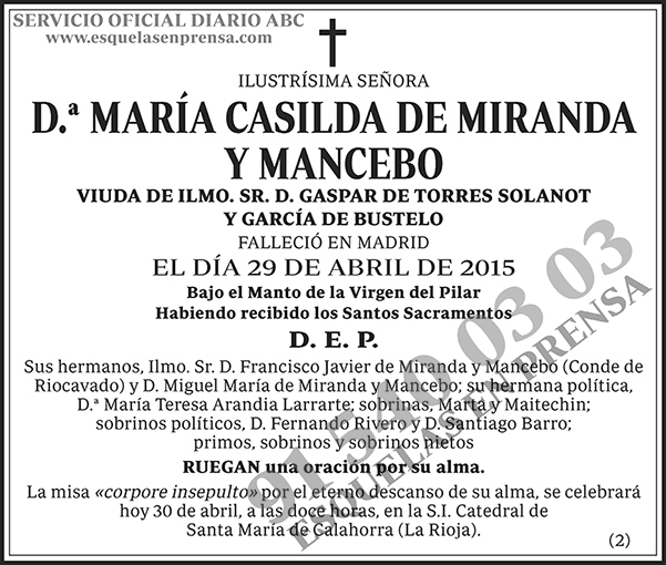 María Casilda de Miranda y Mancebo